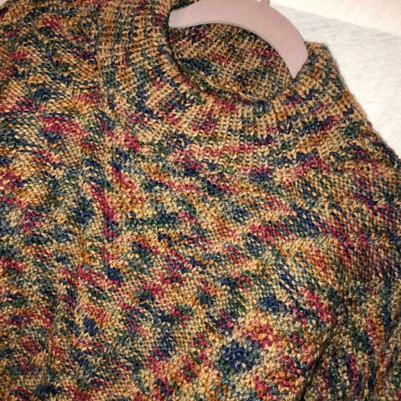 Vintage Hand knit earthy rainbow marl balloon sleeve mock neck sweater X… - Picture 5 of 5